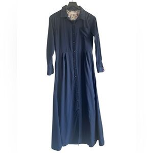 Isabella Sinclair Anthropologie Navy Buttoned Shirt Maxi Dress Size Small